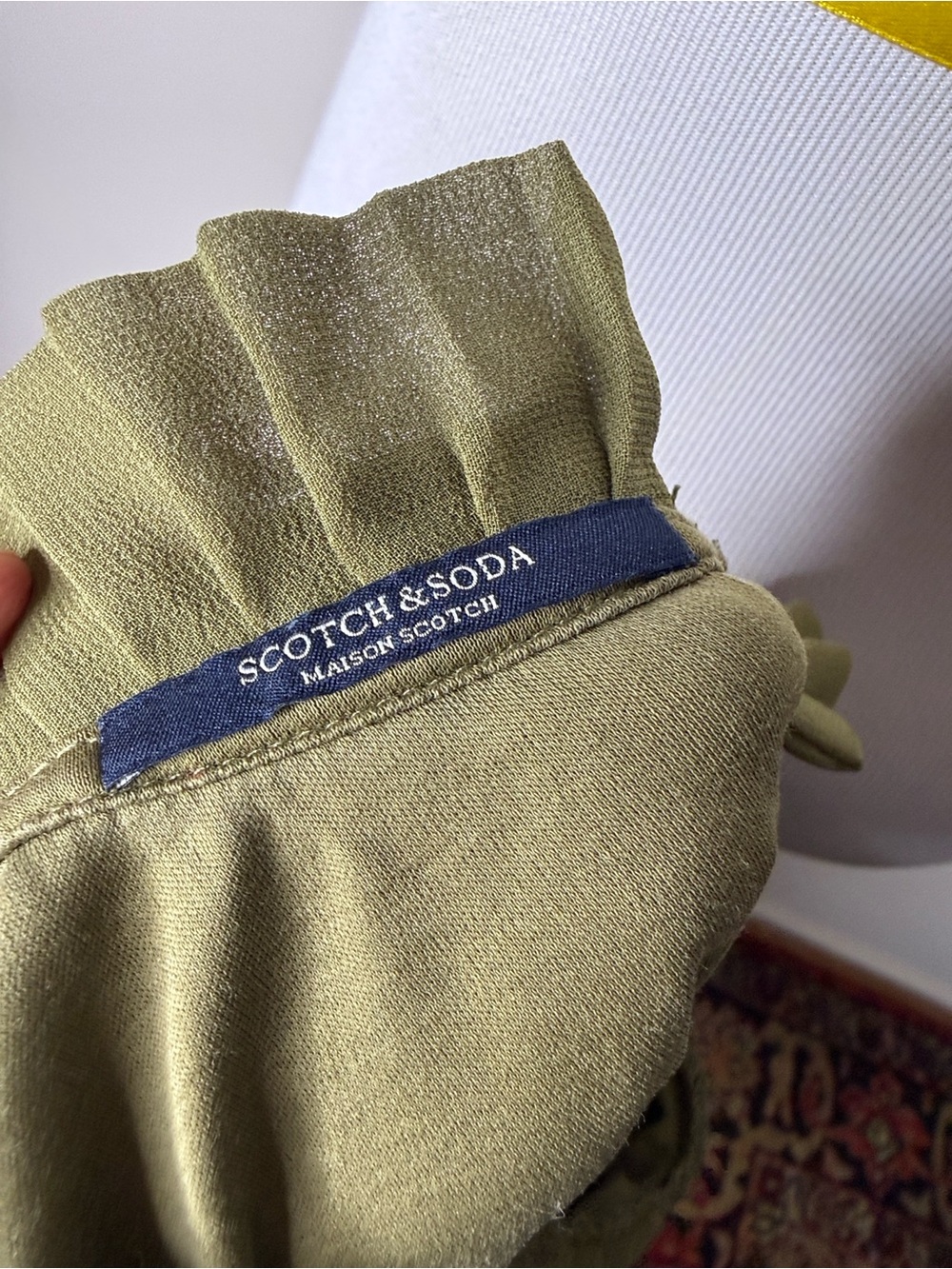 Scotch & Soda Olive Green Ruffle Neck Long Sleeve Top - Picture 4 of 7
